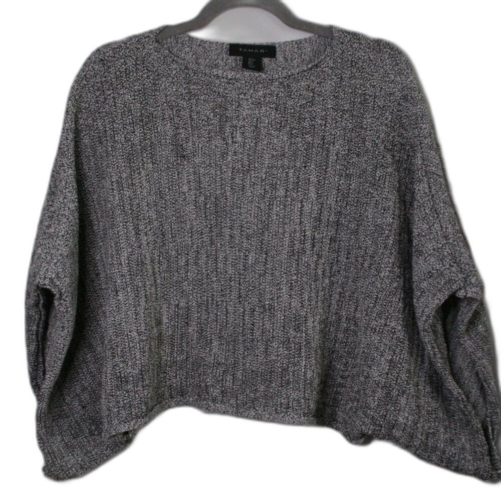 Tahari Women's Light Gray and Charcoal Marl Knit Sweater | SMALL